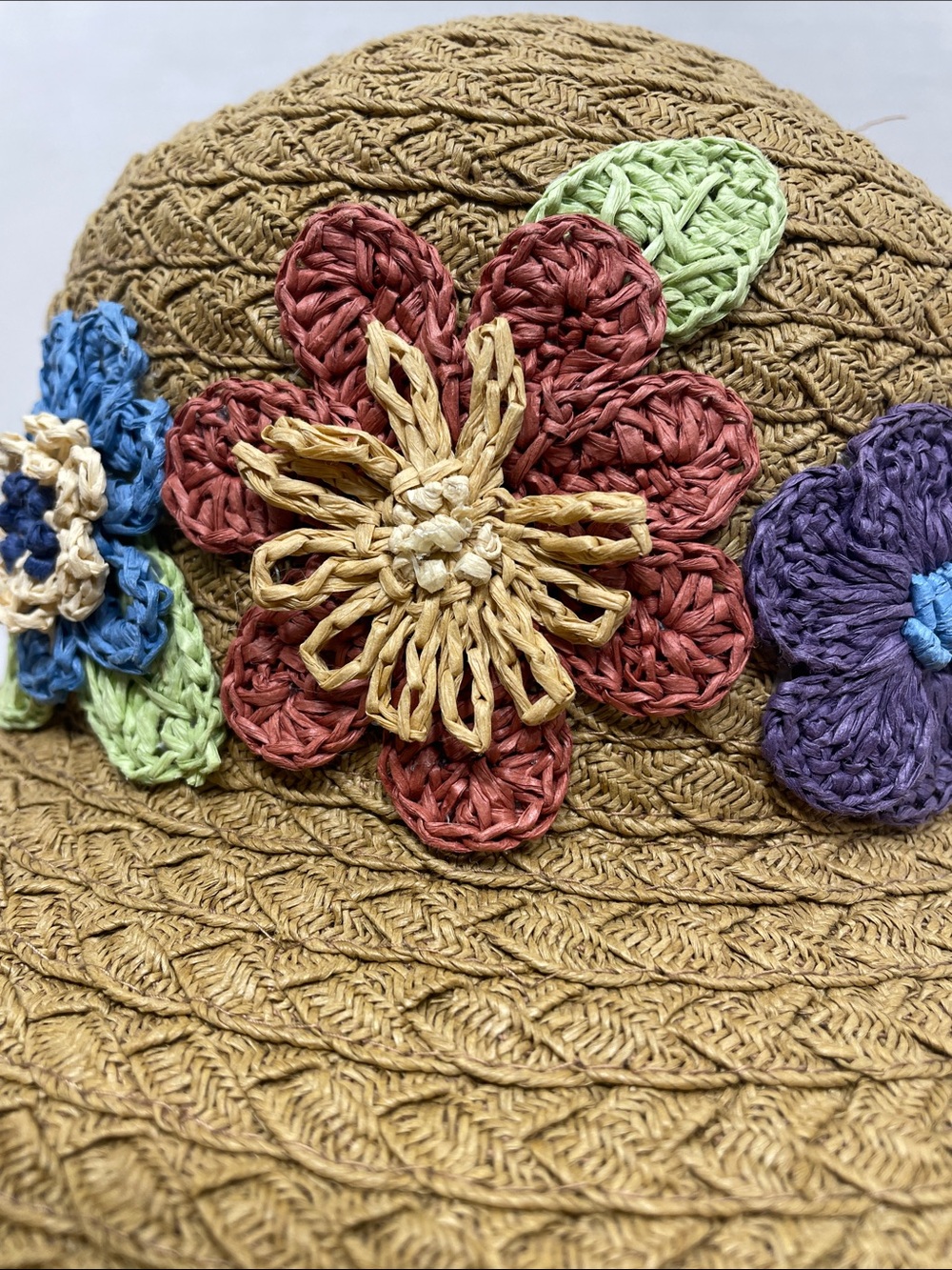 Cappelli Straw Sun Hat Multicolor Crochet Flowers - Women’s UPF NEW NWT - Picture 3 of 12